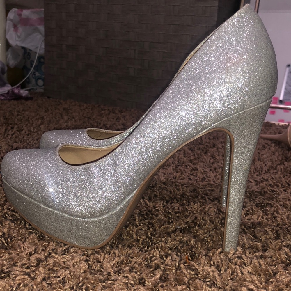Sparkly glitter silver heels